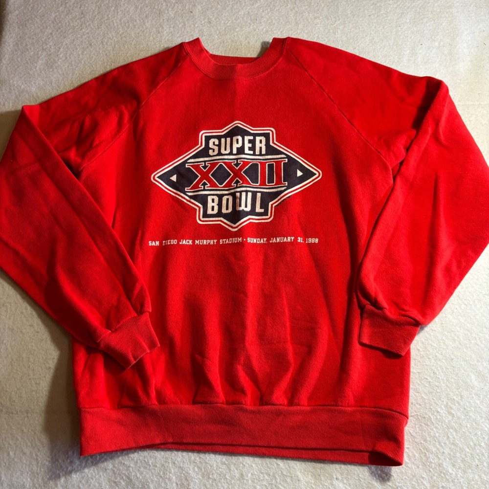 Vintage 1988 Super Bowl‎ XXII Sweatshirt Red Jerzees Made in USA Size L